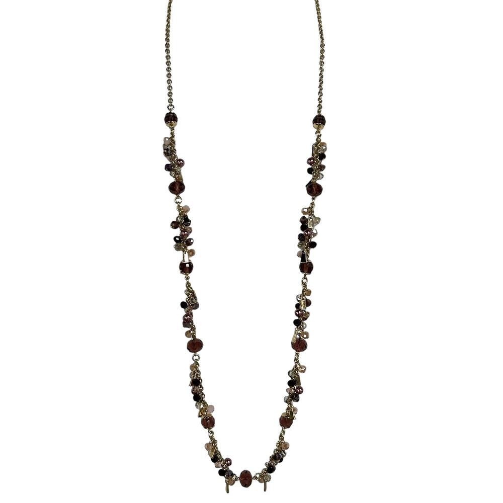 Talbots Gold Chain Multicolor Beaded Long Statement Necklace